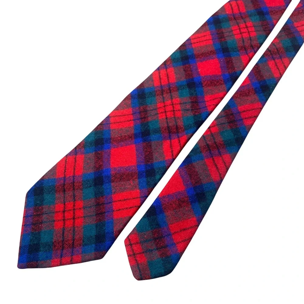 Vintage Pendleton Wool Tartan Necktie Mens Red Plaid USA Plaid